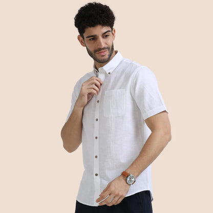 Breeze Linen Half Sleeves Shirt In Snow