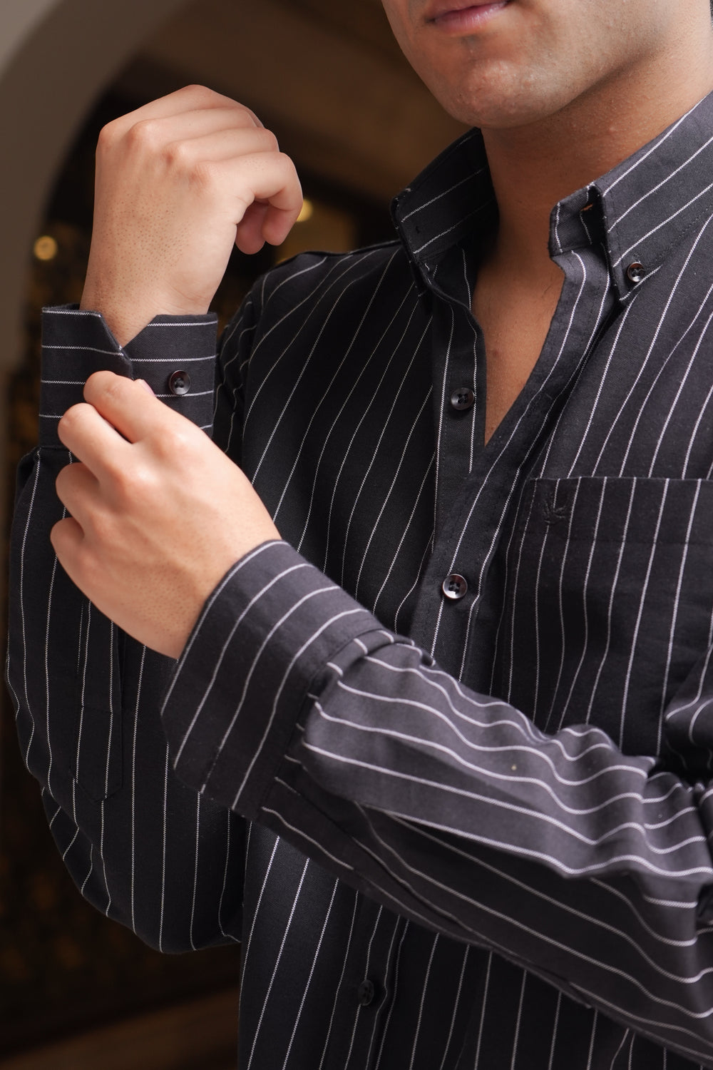 The Pinstripe Oxford - Black Shirt