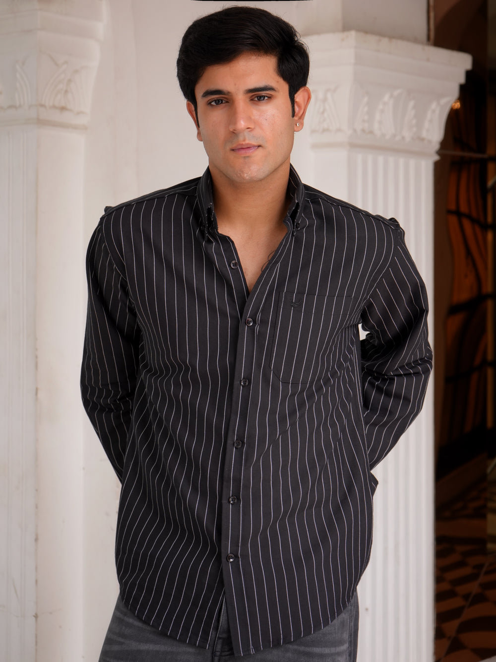 The Pinstripe Oxford - Black Shirt