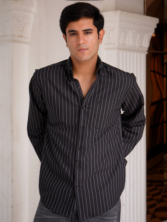 The Pinstripe Oxford - Black Shirt